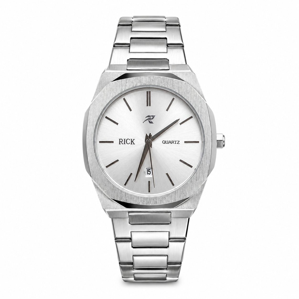 RICK Minimalist Quartz Watch – Silver Stainless Steel Bracelet & Sunburst Silver Dial