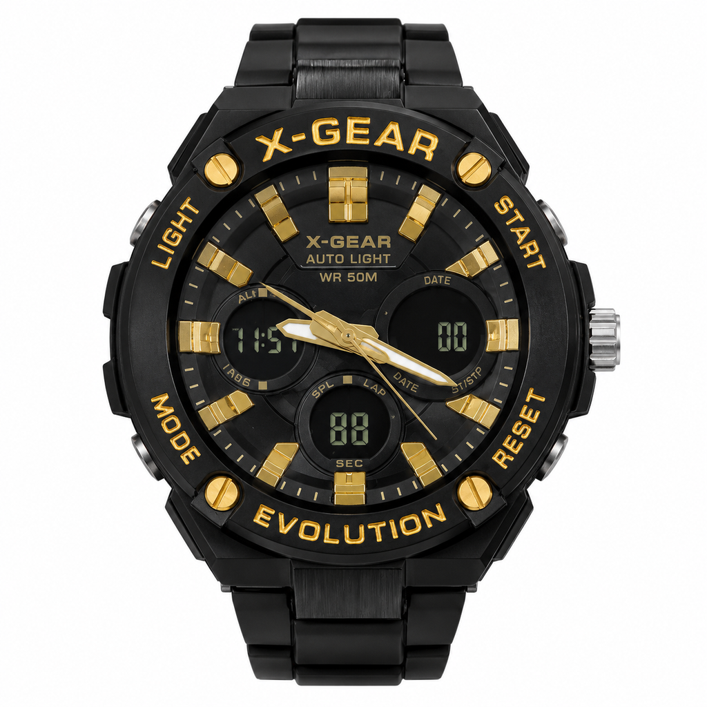 X-GEAR Evolution Analog-Digital Black & Gold Sports Watch for Men