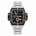 TIMAS Luxury Skeleton Quartz Men's Stainless Steel Watch – Black & Rose Gold Dial