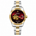 Rolex Oyster Perpetual Red Skeleton Dial Two-Tone Men's Watch