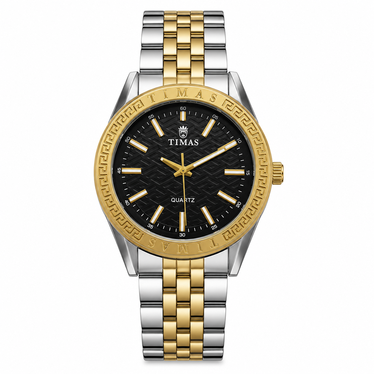 Luxury Women's Two-Tone Quartz Watch with Black Textured Dial | Gold & Silver Stainless Steel