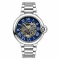 Luxury Skeleton Automatic Men's Stainless Steel Watch – Blue Roman Dial | Mechanical Wristwatch