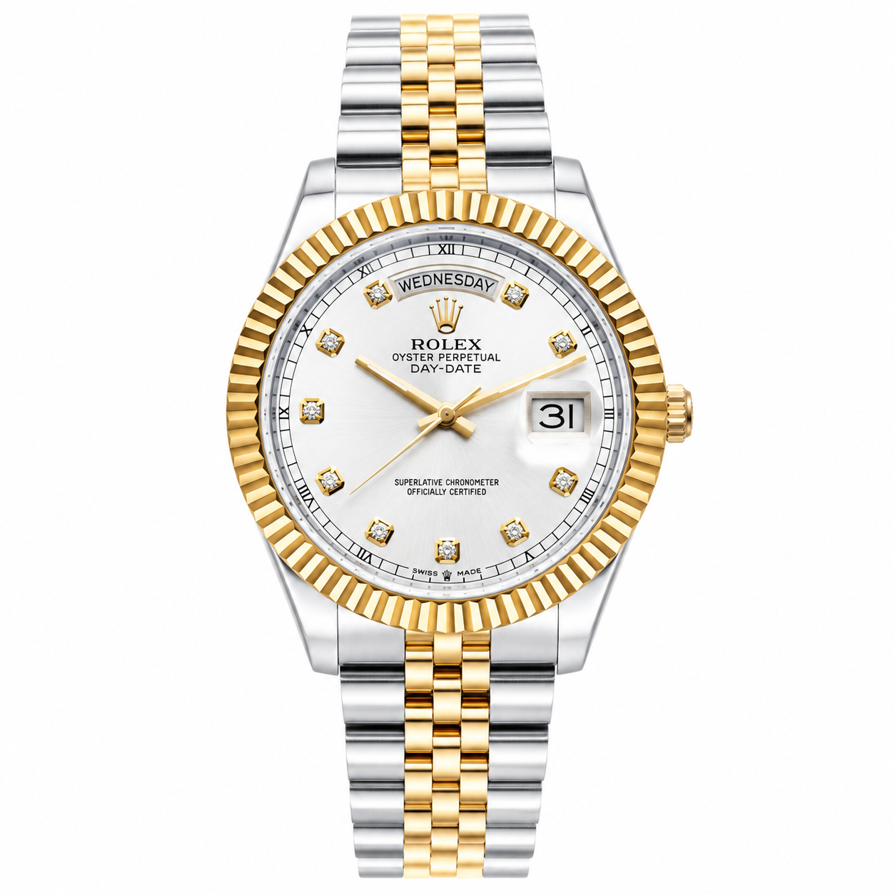 Rolex Day-Date White Dial Two-Tone Diamond Markers Men's Watch