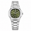 Elegant Women's Silver Quartz Watch with Green Dial & Date Display | Stainless Steel Bracelet
