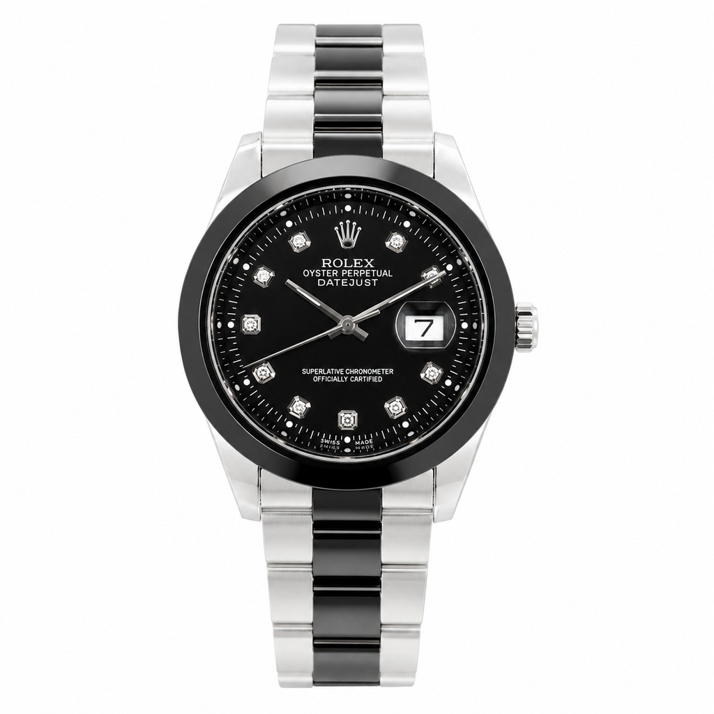 Rolex Oyster Perpetual Datejust Black Diamond Dial Two-Tone Bracelet Watch