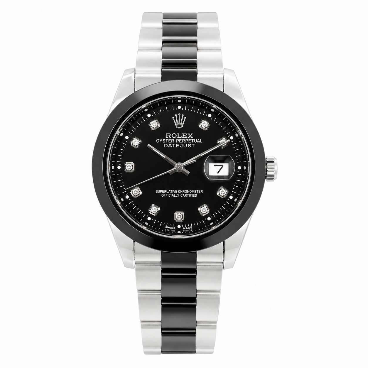 Rolex Oyster Perpetual Datejust Black Diamond Dial Two-Tone Bracelet Watch