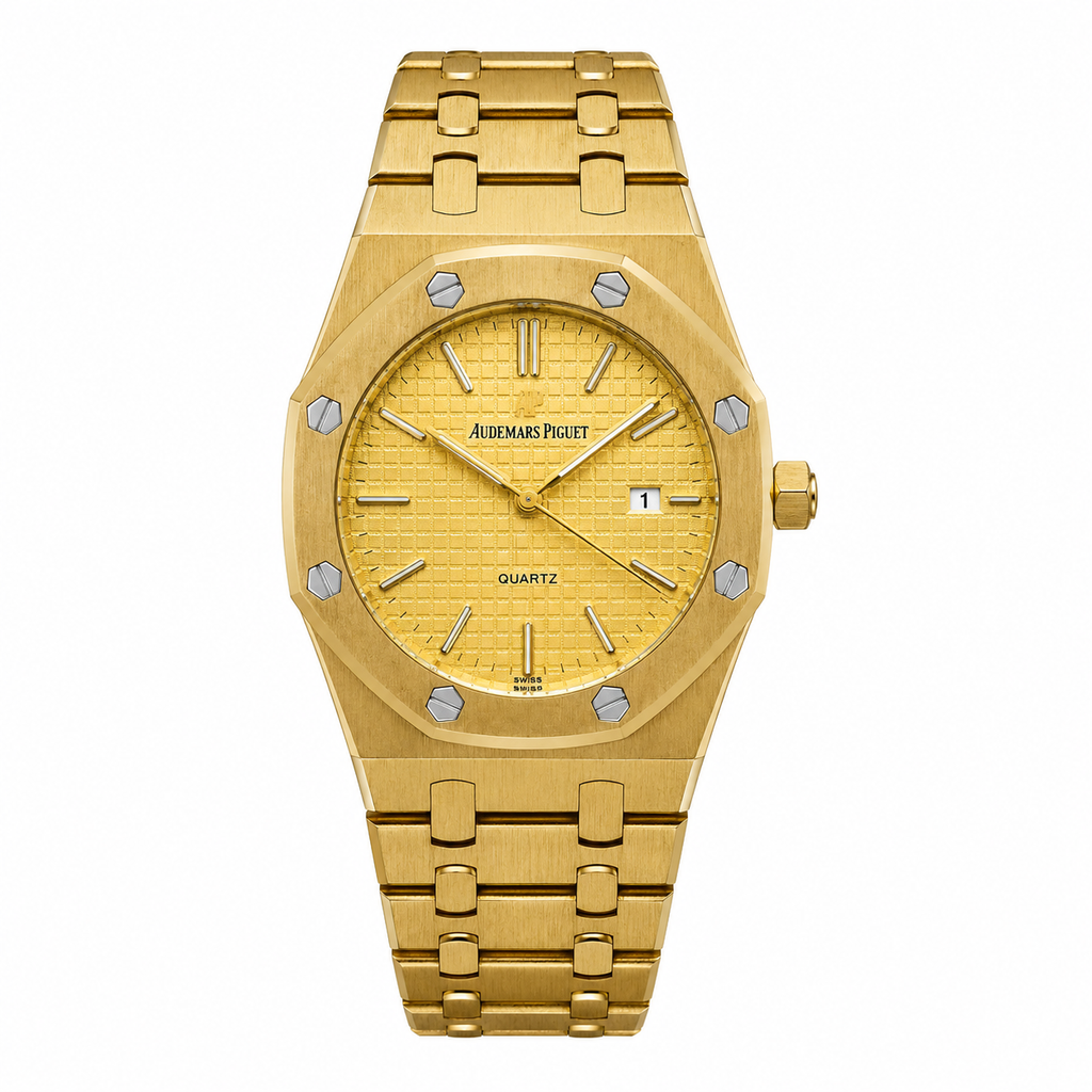 Luxury Gold Quartz Watch – Gold Stainless Steel Bracelet with Textured Gold Dial