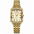 Elegant Women's Gold Rectangular Quartz Watch with Crystal Accents & Roman Numeral Dial