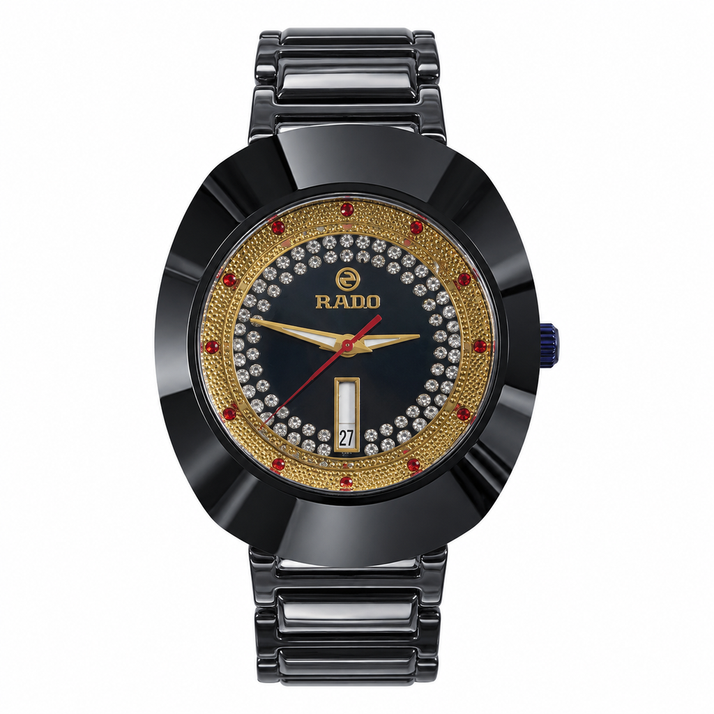 Rado Black Ceramic Diamond Dial Luxury Quartz Watch for Men