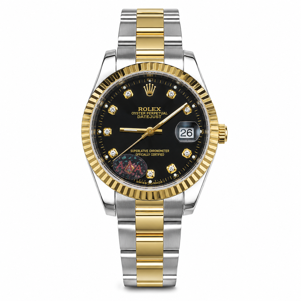 Luxury Women's Two-Tone Quartz Watch with Black Crystal Dial & Date Display | Gold & Silver Stainless Steel