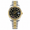 Luxury Women's Two-Tone Quartz Watch with Black Crystal Dial & Date Display | Gold & Silver Stainless Steel