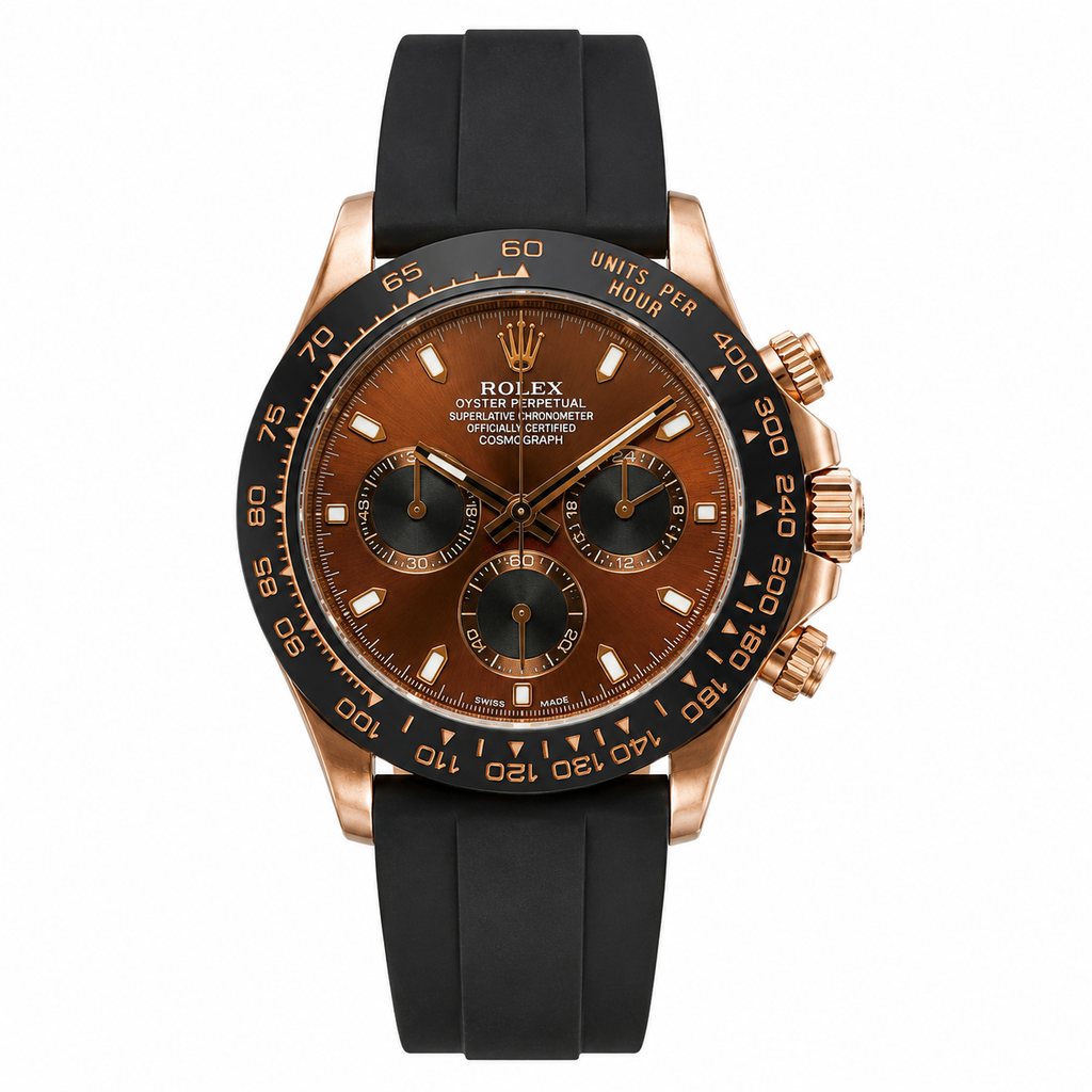 Rolex Cosmograph Daytona Rose Gold Brown Dial Rubber Strap Men's Watch