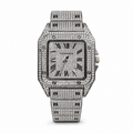 Luxury Iced-Out Square Watch – Full Crystal Stainless Steel Bracelet & Silver Dial