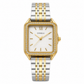 Elegant Women's Two-Tone Square Quartz Watch with Crystal Bezel | Gold & Silver Stainless Steel