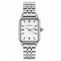 Elegant Women's Silver Rectangular Quartz Watch with Textured Dial | Stainless Steel Bracelet