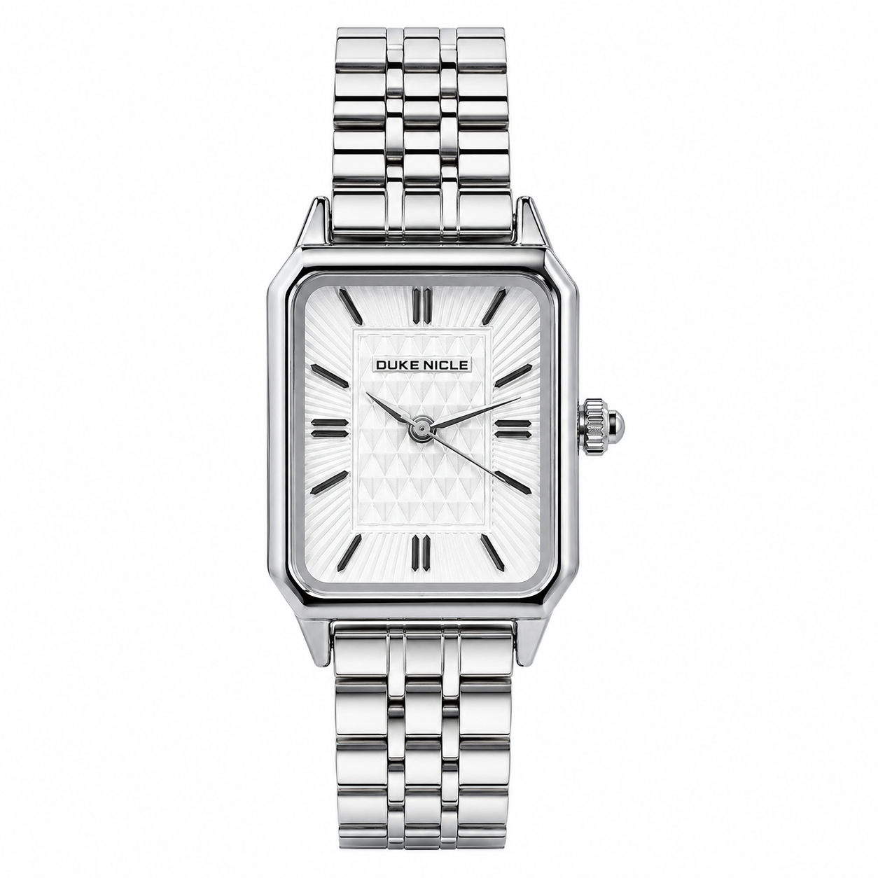 Elegant Women's Silver Rectangular Quartz Watch with Textured Dial | Stainless Steel Bracelet