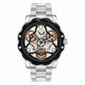 Luxury Automatic Skeleton Watch – Stainless Steel Bracelet with Black Open-Work Dial