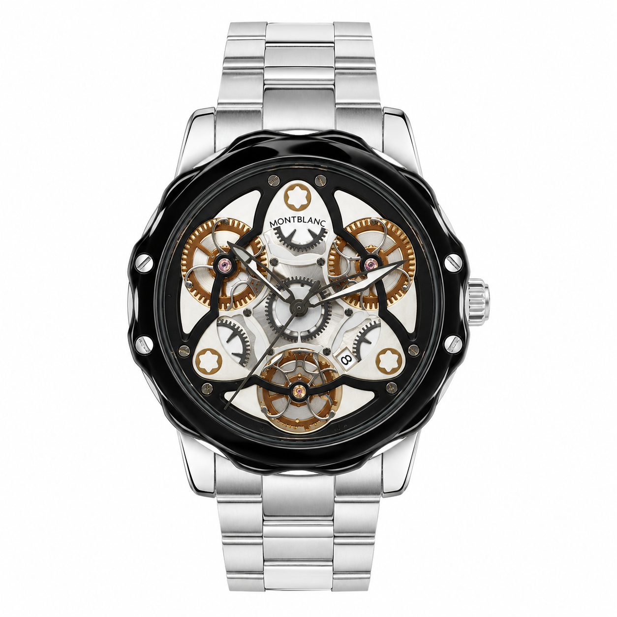 Luxury Automatic Skeleton Watch – Stainless Steel Bracelet with Black Open-Work Dial