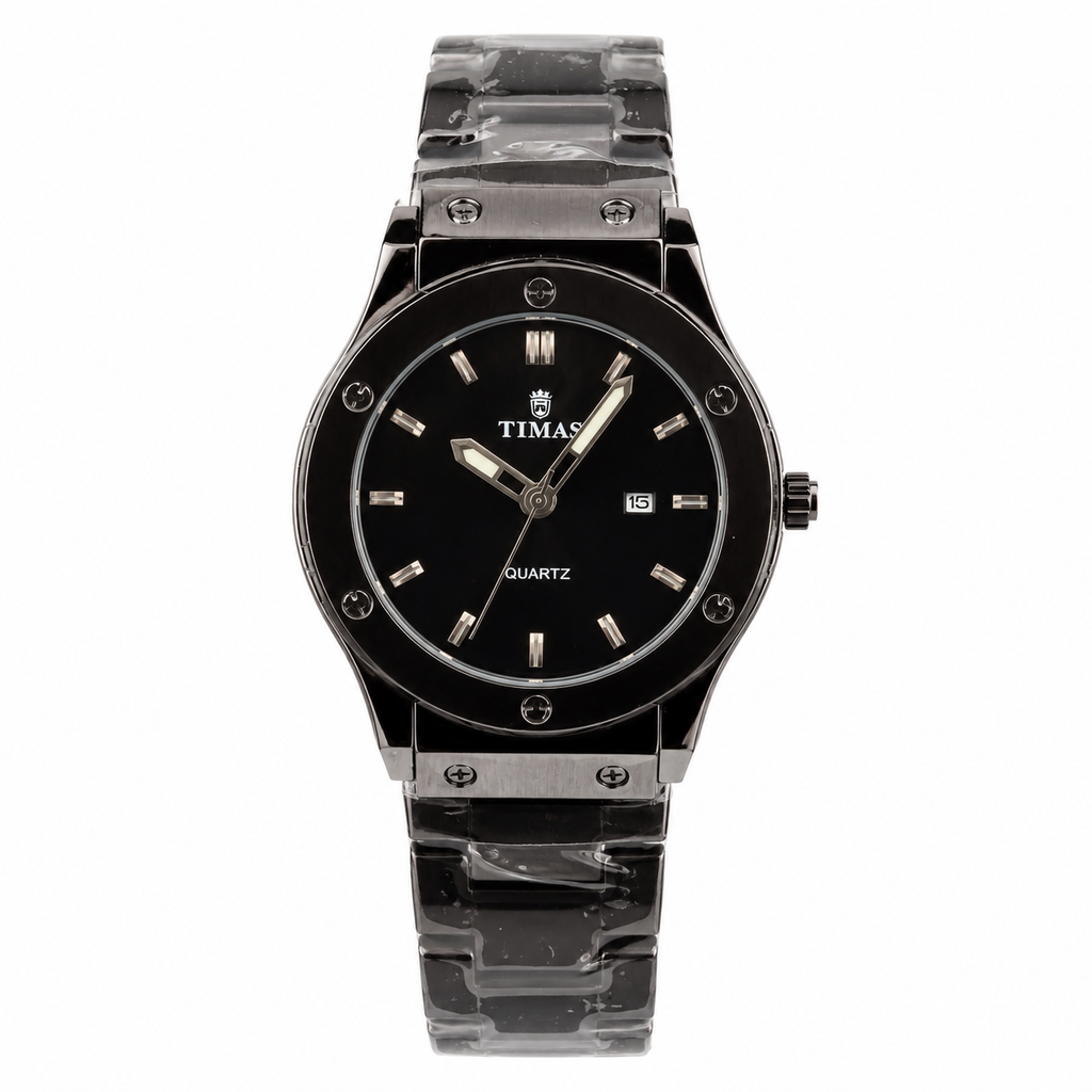 TIMAS Black Dial Stainless Steel Quartz Men's Watch