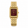 Elegant Women's Gold Rectangle Quartz Watch with Burgundy Dial | Stainless Steel Bracelet