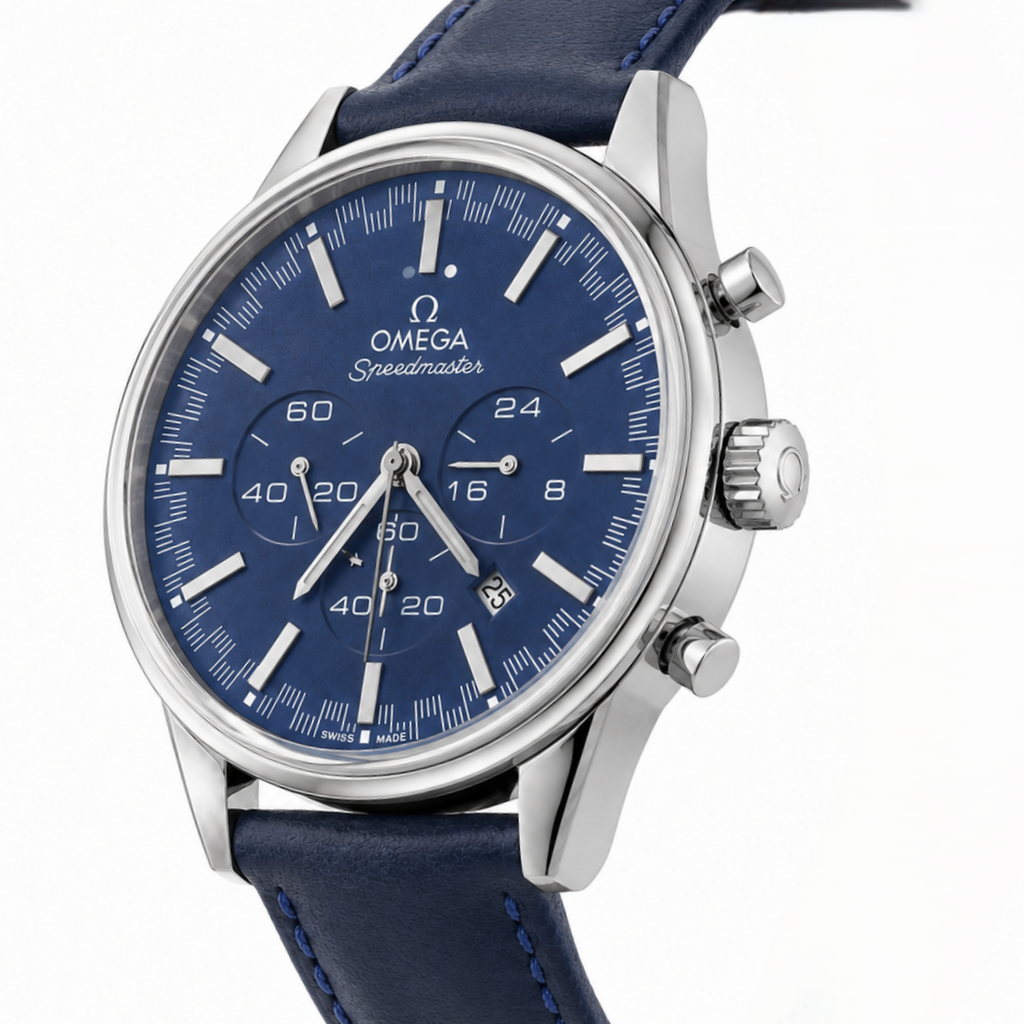 Luxury Blue Chronograph Men's Watch – Stainless Steel Case & Leather Strap | Analog Wristwatch