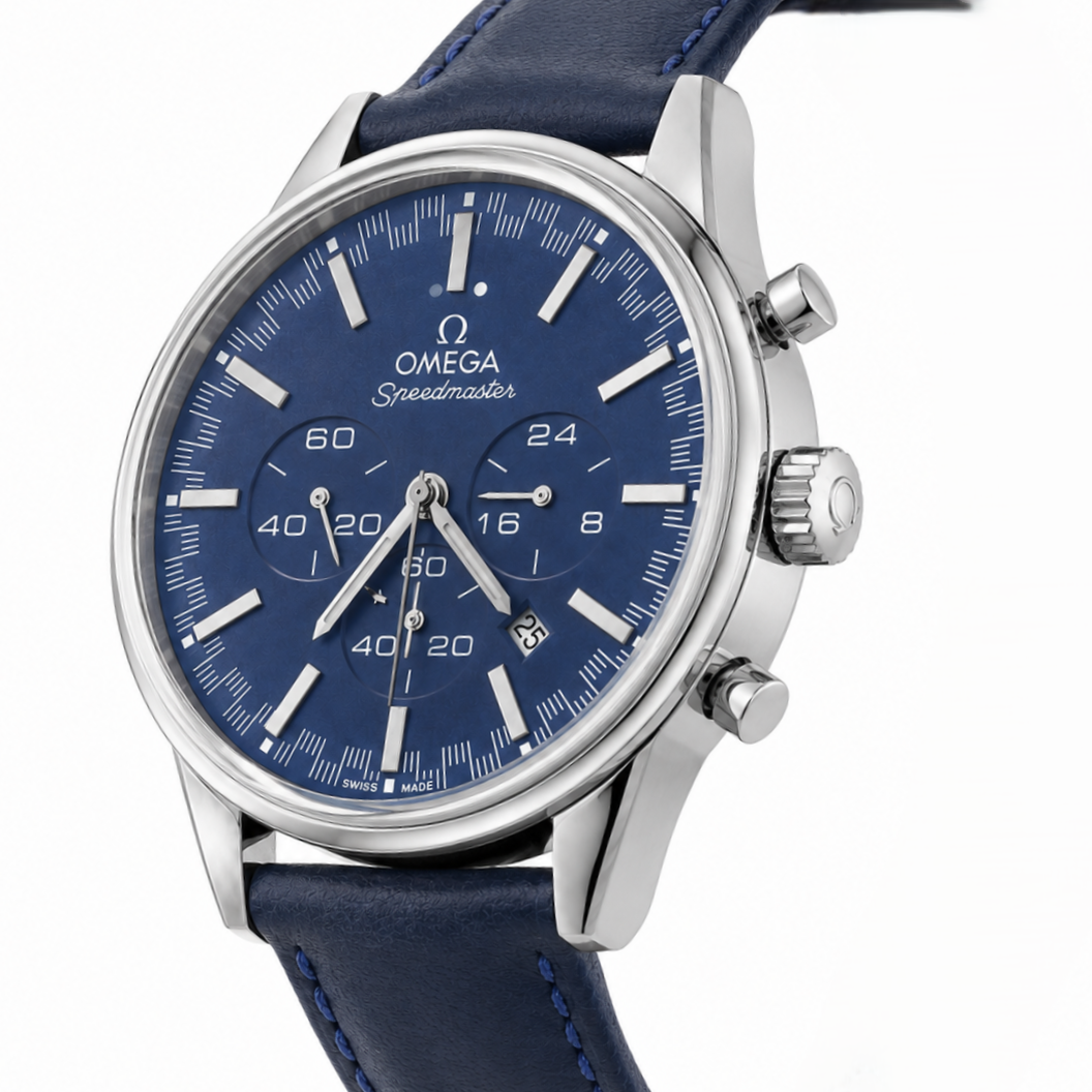 Luxury Blue Chronograph Men's Watch – Stainless Steel Case & Leather Strap | Analog Wristwatch