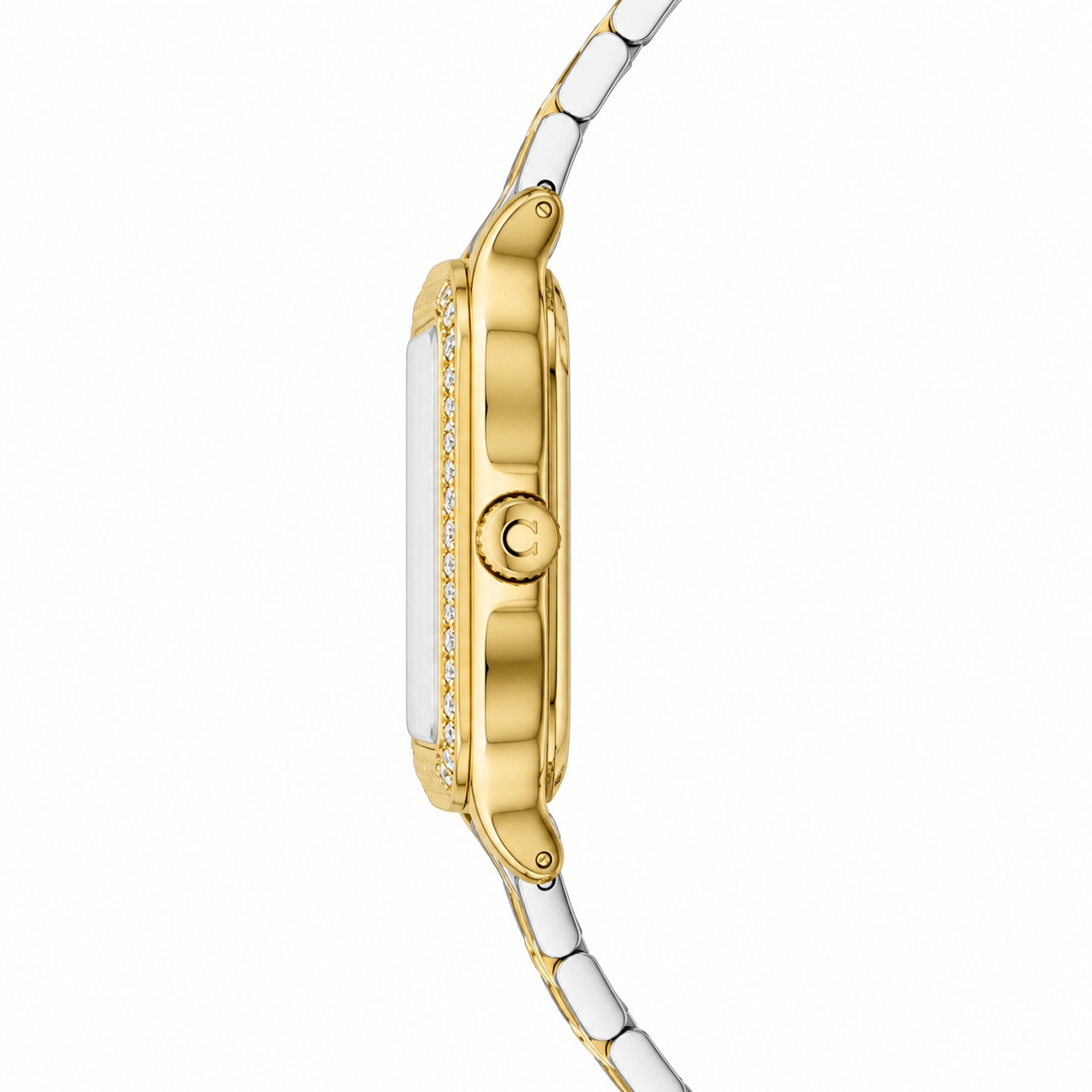 Elegant Women's Two-Tone Square Quartz Watch with Crystal Bezel | Gold & Silver Stainless Steel