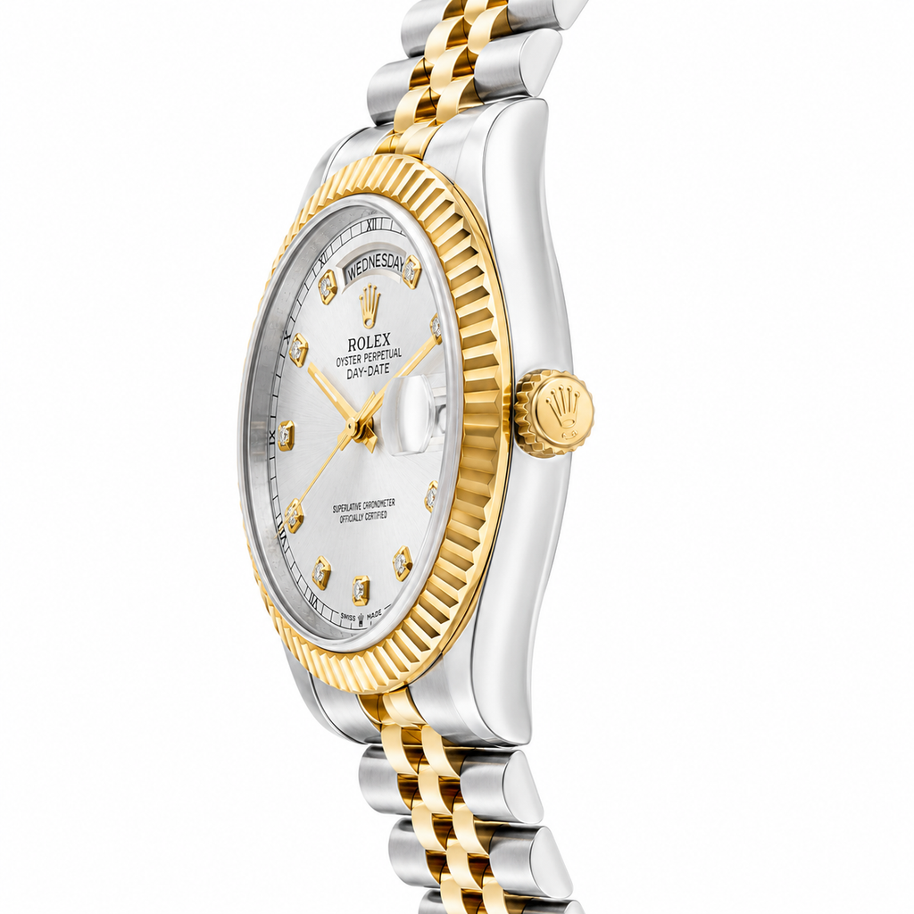 Rolex Day-Date White Dial Two-Tone Diamond Markers Men's Watch