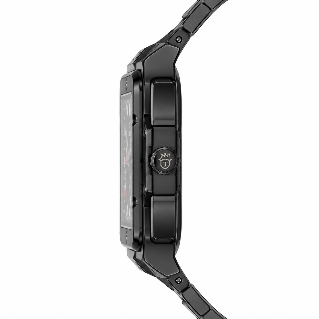TIMAS Skeleton Square Dial Black Stainless Steel Men's Watch