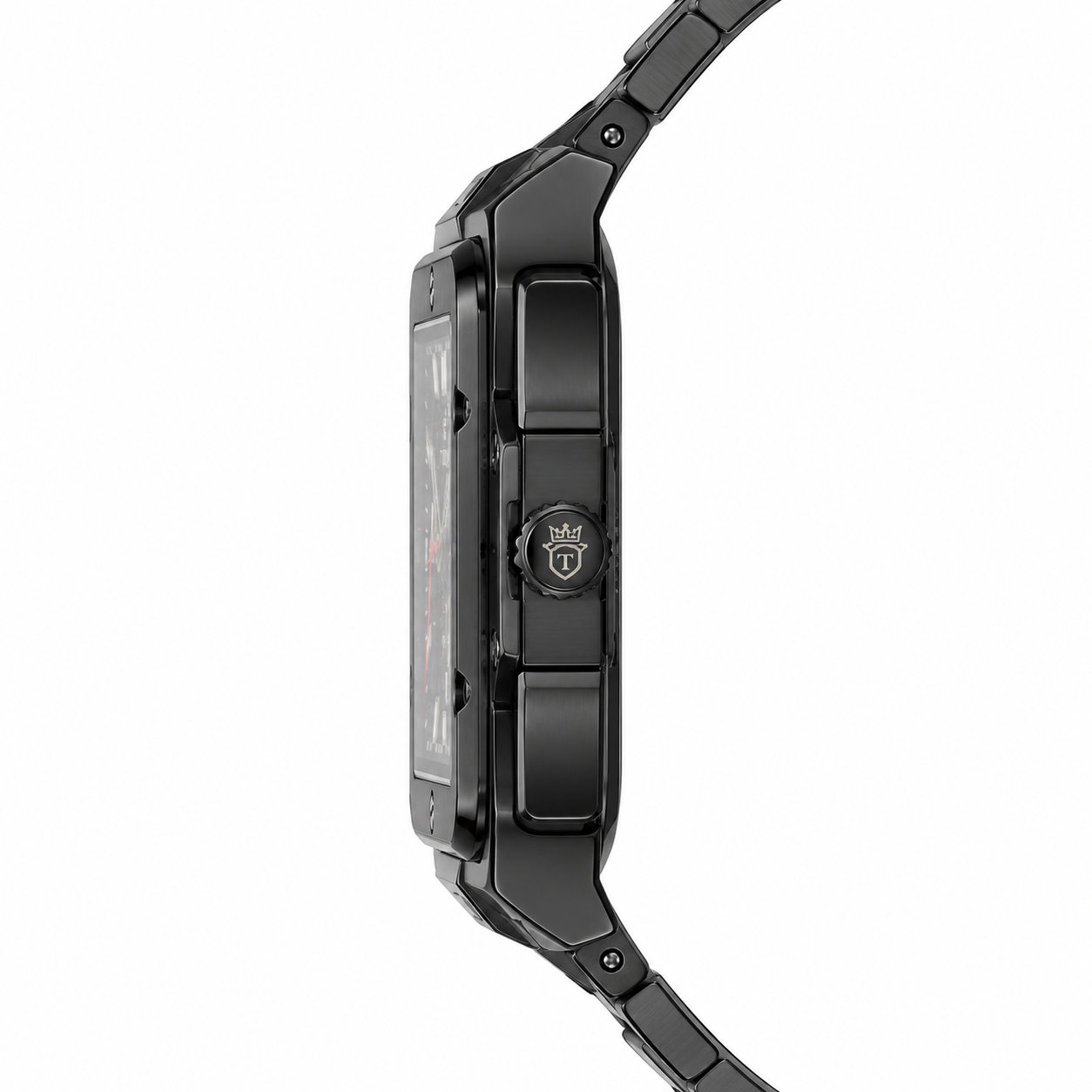 TIMAS Skeleton Square Dial Black Stainless Steel Men's Watch