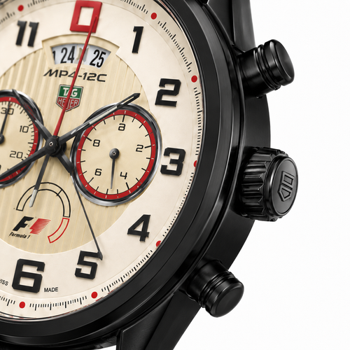Luxury Formula Racing Style Chronograph Watch – Black Leather Strap & Ivory Dial
