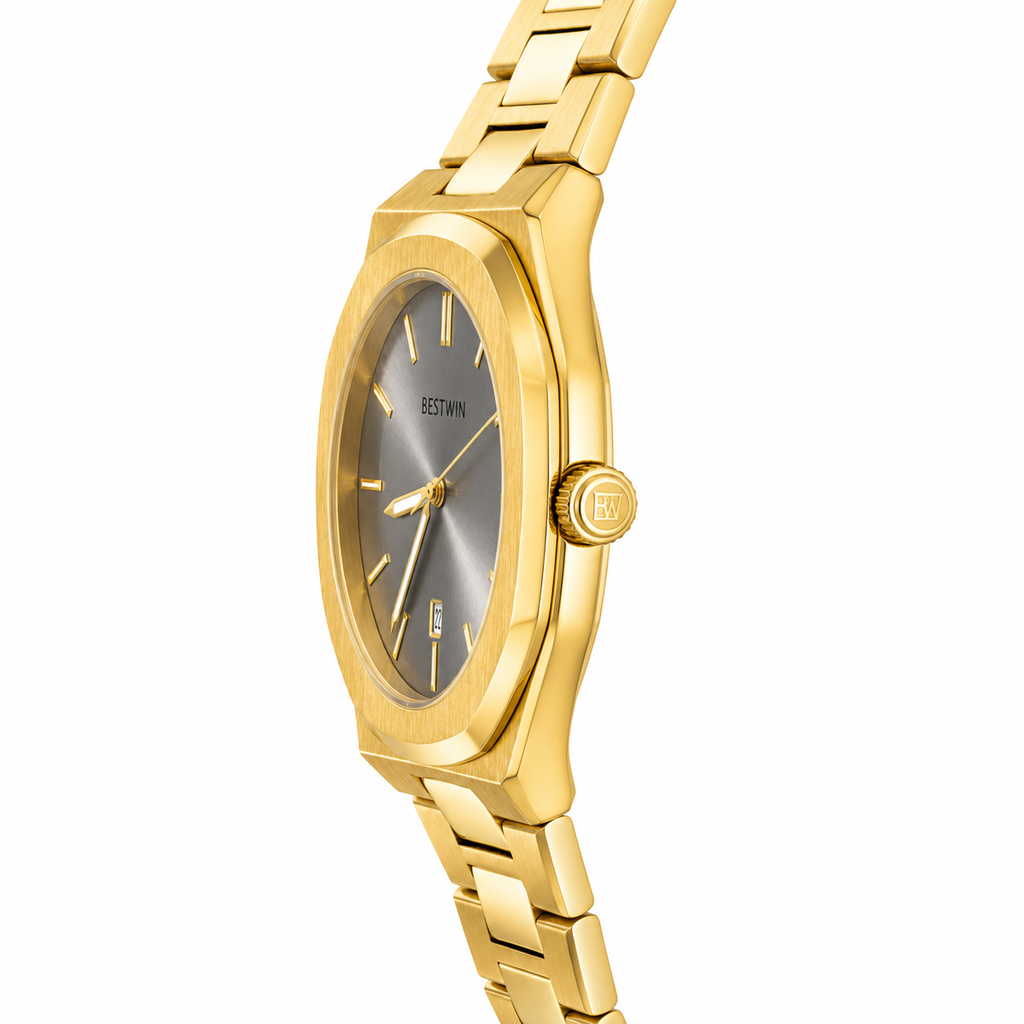 BESTWIN Gold Stainless Steel Grey Dial Men's Watch