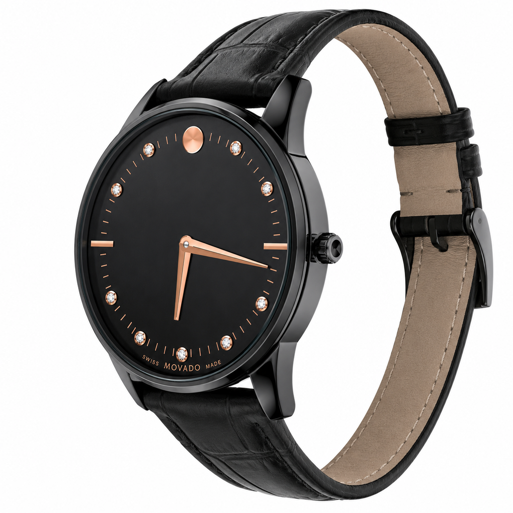 Minimalist Black Men's Dress Watch – Black Leather Strap & Rose Gold Accents | Luxury Analog Wristwatch