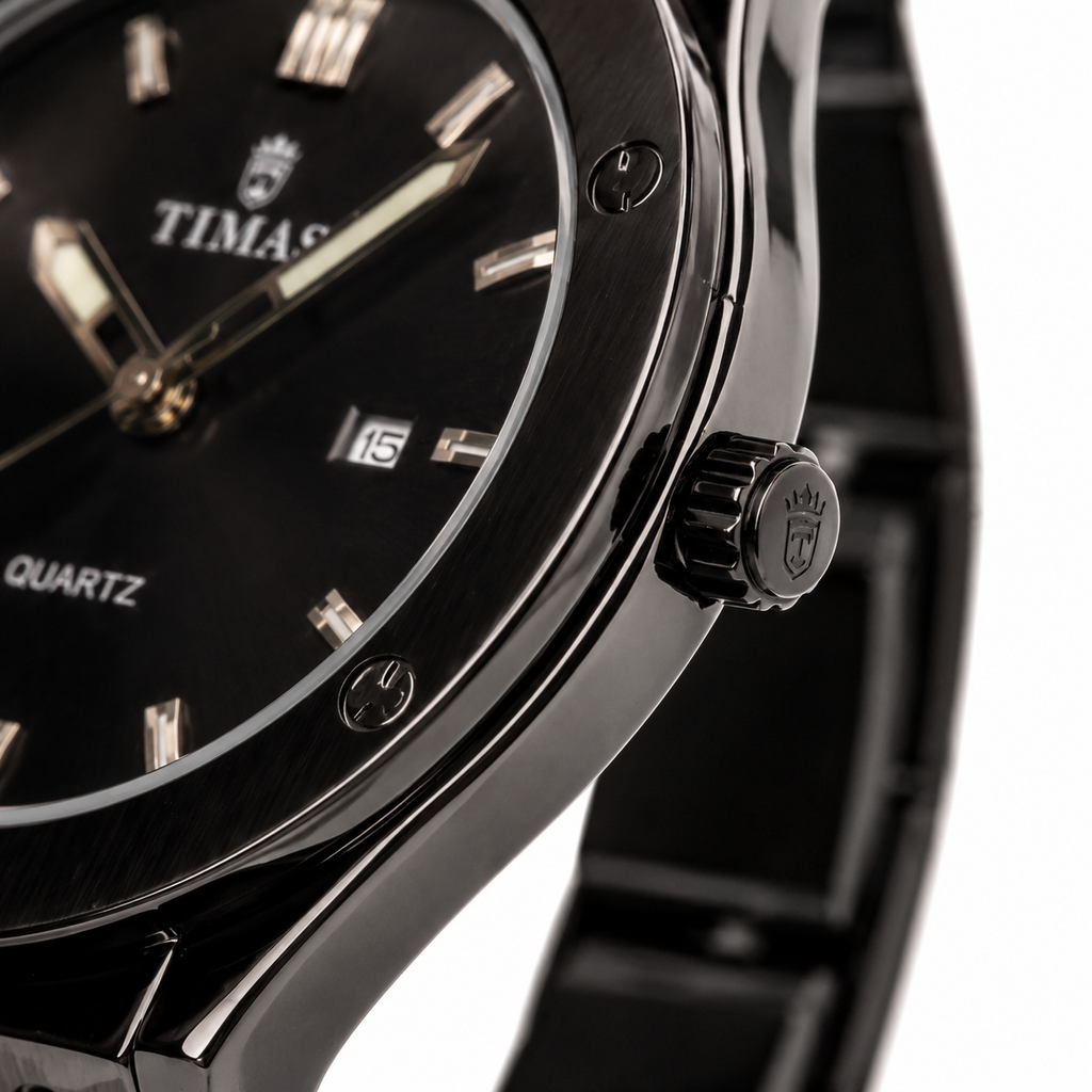 TIMAS Black Dial Stainless Steel Quartz Men's Watch