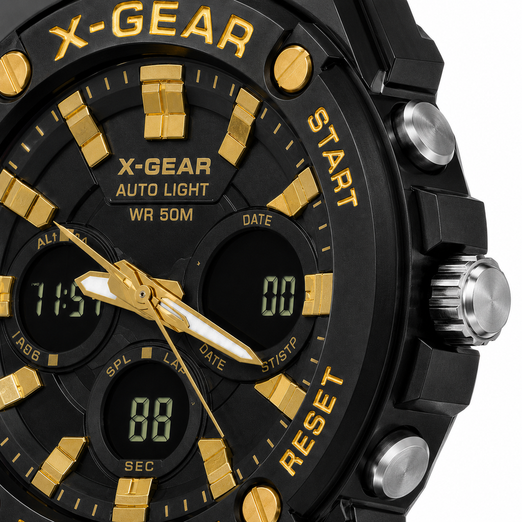X-GEAR Evolution Analog-Digital Black & Gold Sports Watch for Men
