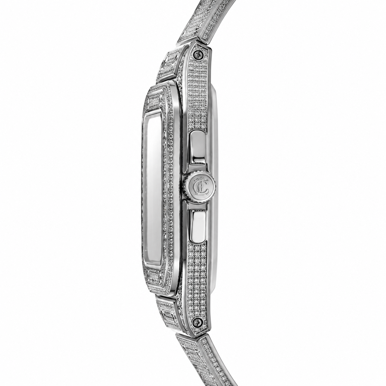 Luxury Iced-Out Square Watch – Full Crystal Stainless Steel Bracelet & Silver Dial