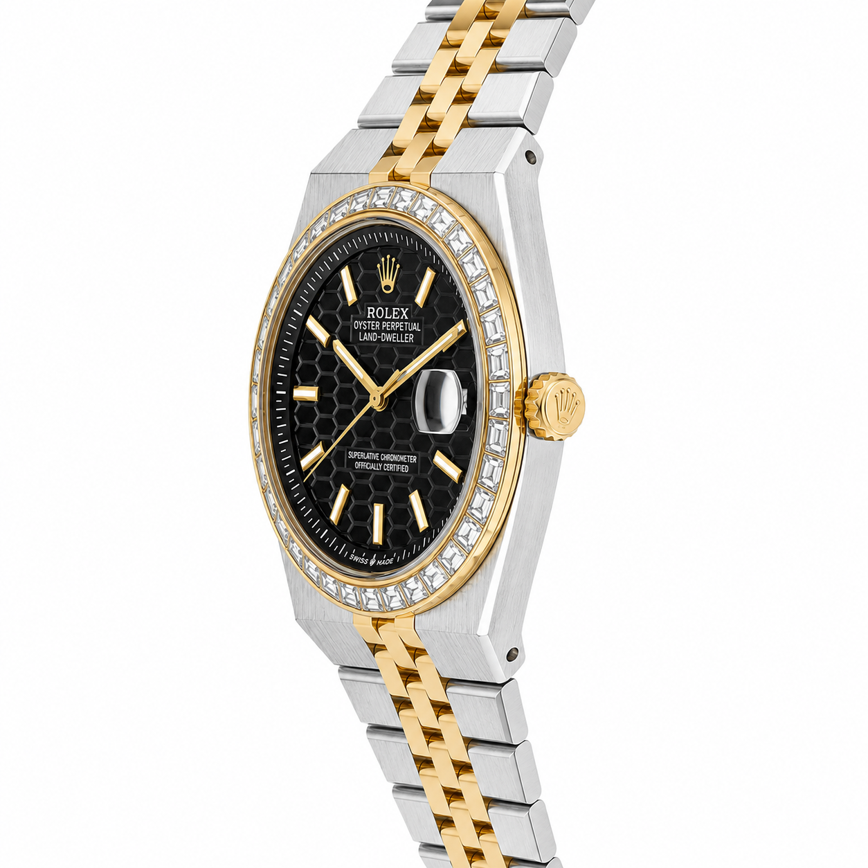 Rolex Land-Dweller Two-Tone Diamond Bezel Black Dial Men's Luxury Watch