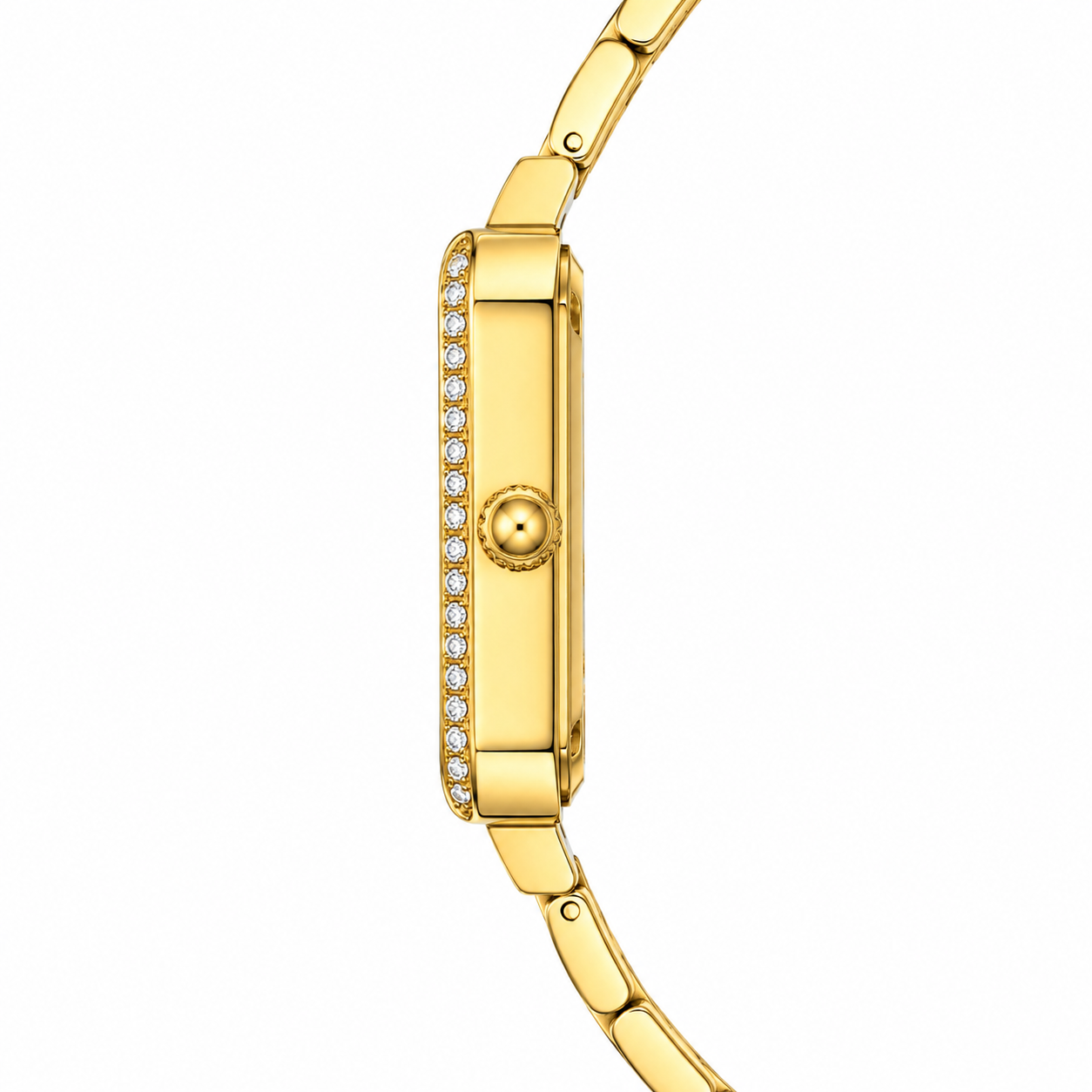 Elegant Women's Gold Rectangular Quartz Watch with Crystal Bezel & Roman Numeral Dial