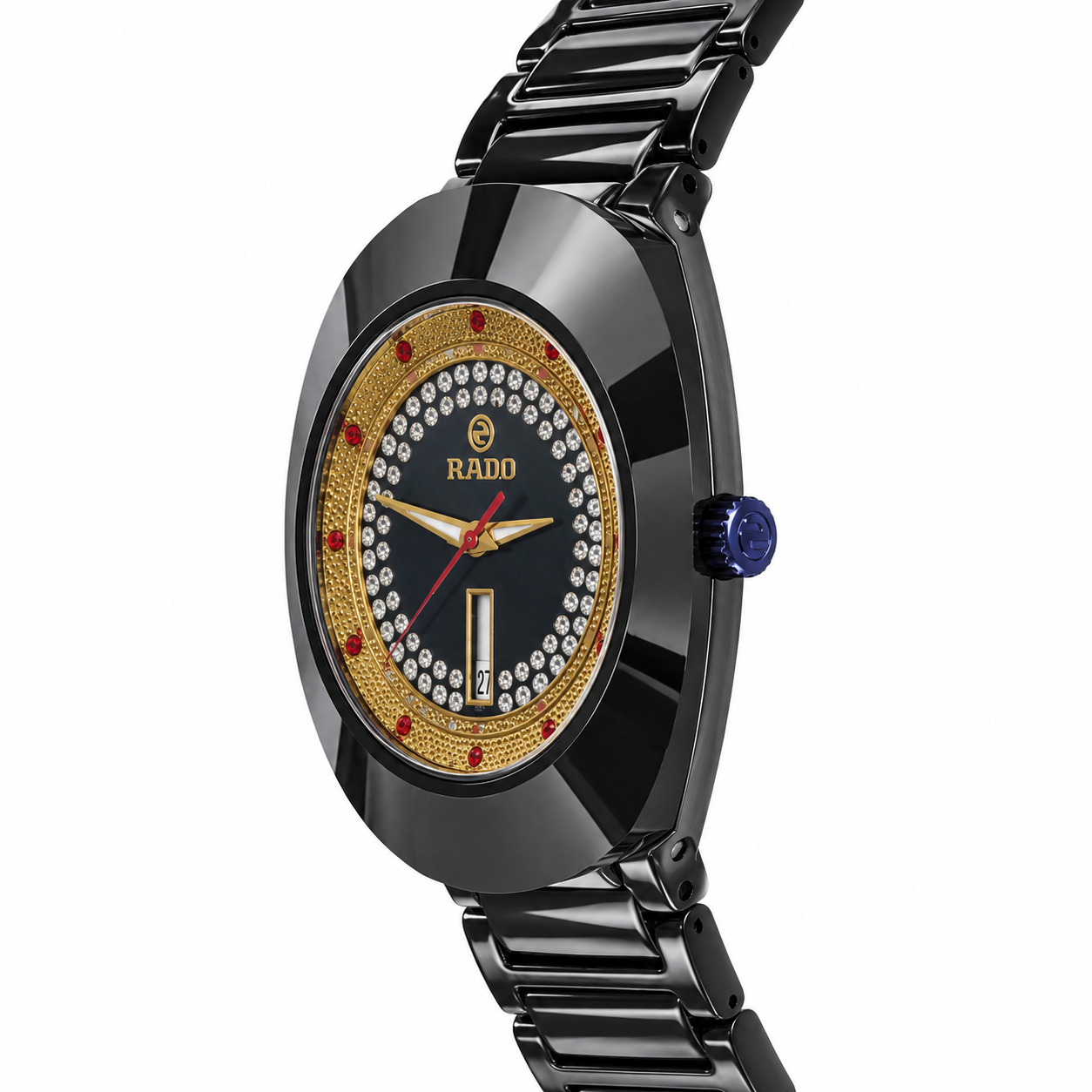 Rado Black Ceramic Diamond Dial Luxury Quartz Watch for Men