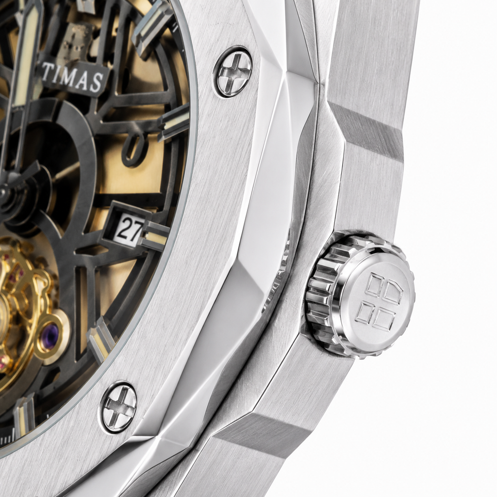 TIMAS Luxury Automatic Skeleton Watch – Stainless Steel Bracelet & Silver Case
