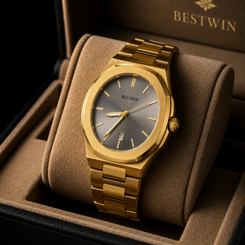 BESTWIN Gold Stainless Steel Grey Dial Men's Watch