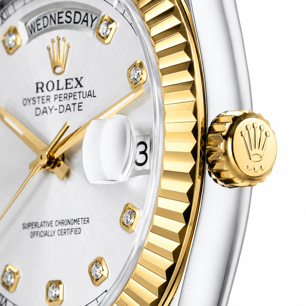 Rolex Day-Date White Dial Two-Tone Diamond Markers Men's Watch