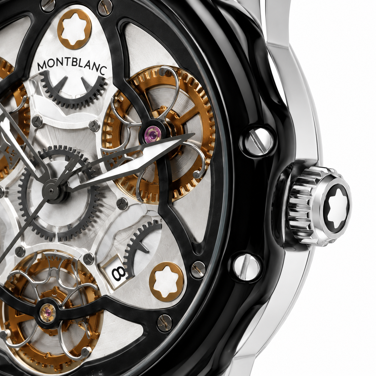 Luxury Automatic Skeleton Watch – Stainless Steel Bracelet with Black Open-Work Dial