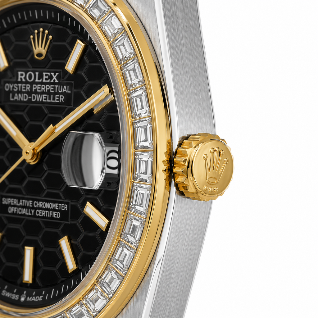 Rolex Land-Dweller Two-Tone Diamond Bezel Black Dial Men's Luxury Watch