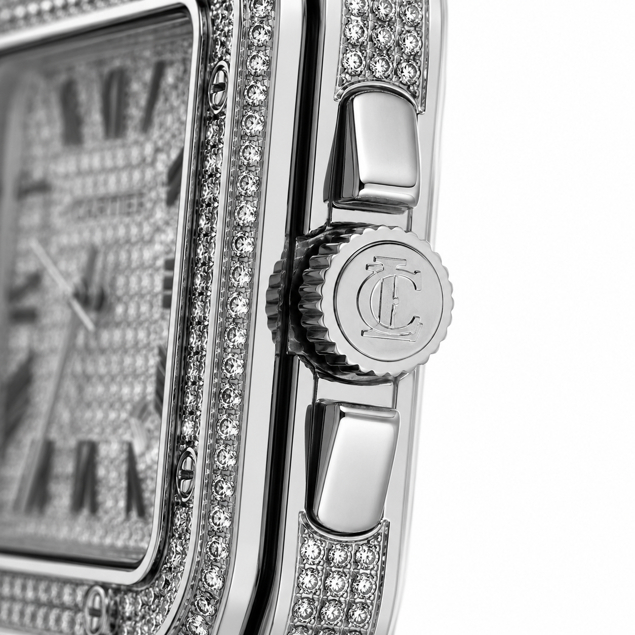 Luxury Iced-Out Square Watch – Full Crystal Stainless Steel Bracelet & Silver Dial