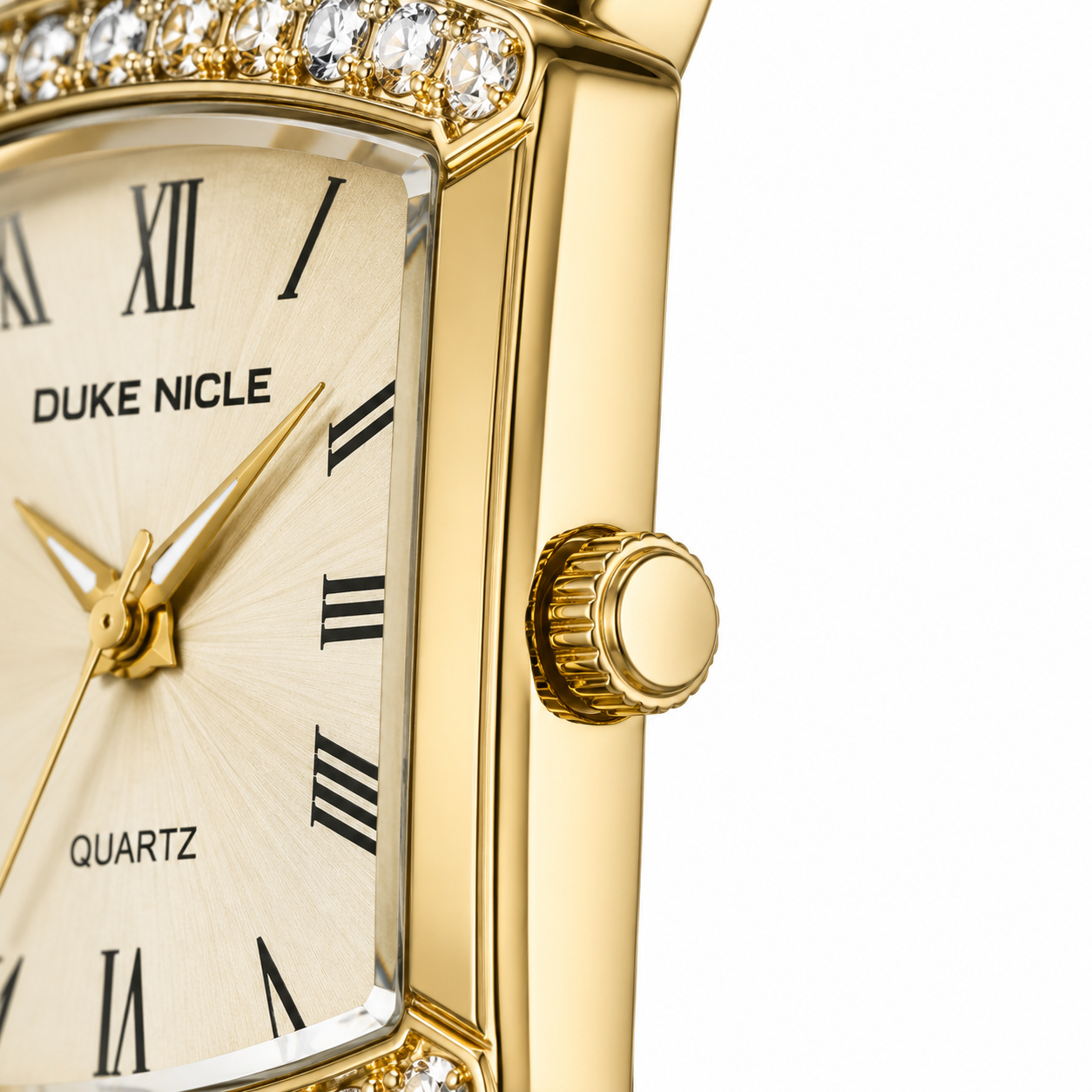 Elegant Women's Gold Rectangular Quartz Watch with Crystal Accents & Roman Numeral Dial