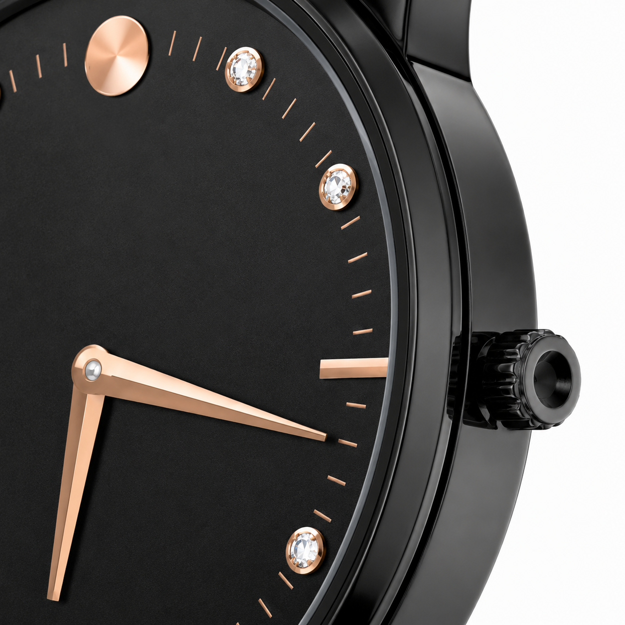 Minimalist Black Men's Dress Watch – Black Leather Strap & Rose Gold Accents | Luxury Analog Wristwatch