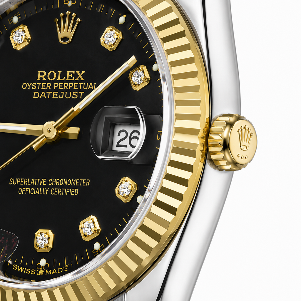 Luxury Women's Two-Tone Quartz Watch with Black Crystal Dial & Date Display | Gold & Silver Stainless Steel