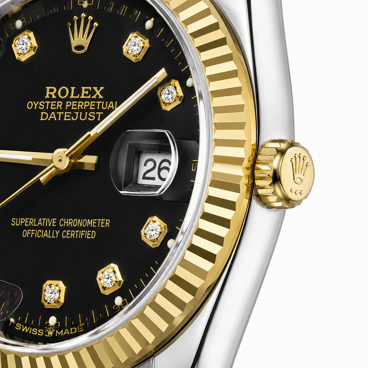 Luxury Women's Two-Tone Quartz Watch with Black Crystal Dial & Date Display | Gold & Silver Stainless Steel