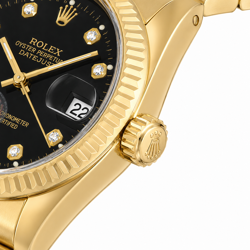 Luxury Women's Gold-Tone Quartz Watch with Black Crystal Dial & Date Display